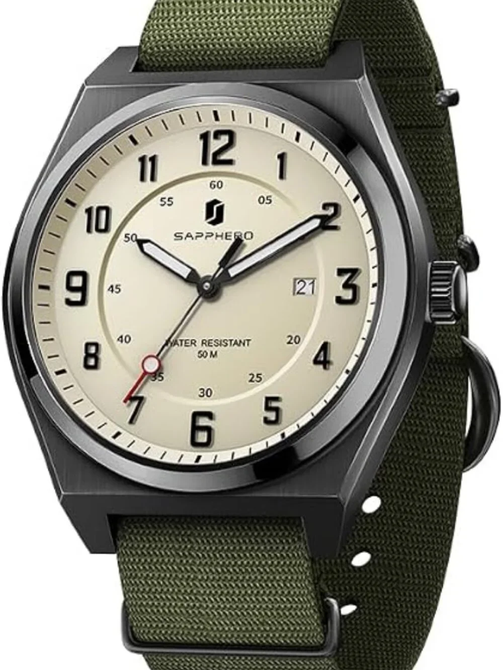 Men's Green Strap White Face Waterproof Analog Quartz Comfortable Wrist Watch